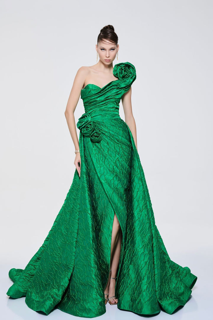 One-Shoulder A-Line Dress with Floral Strap