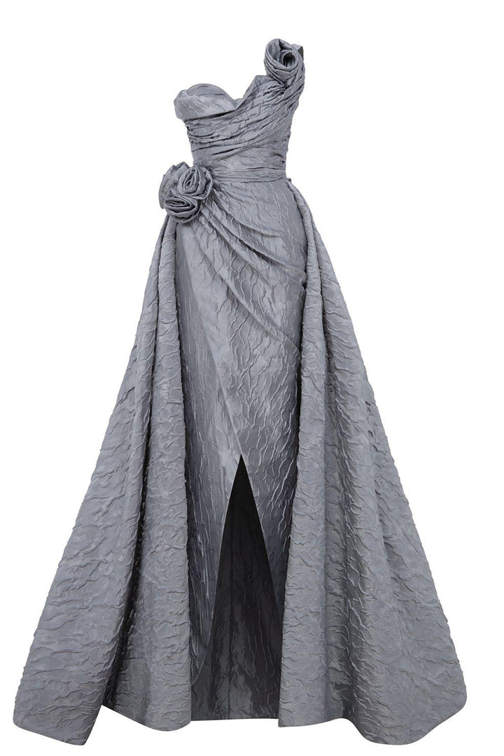 One-Shoulder A-Line Dress with Floral Strap