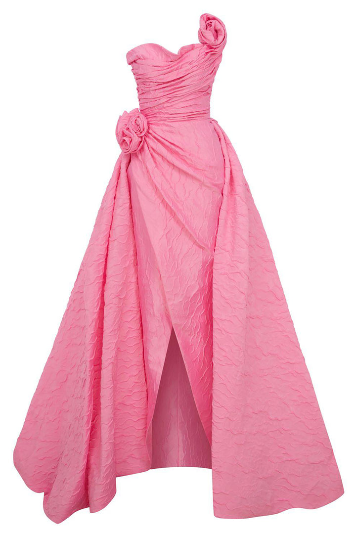 One-Shoulder A-Line Dress with Floral Strap