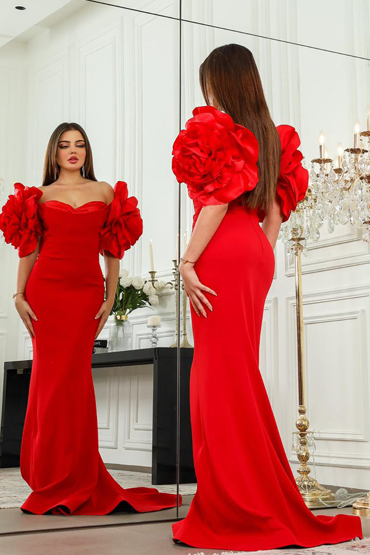 Off-The-Shoulder Column with Ruffled Sleeves