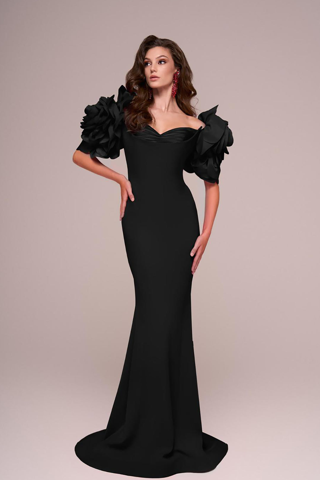 Off-The-Shoulder Column with Ruffled Sleeves