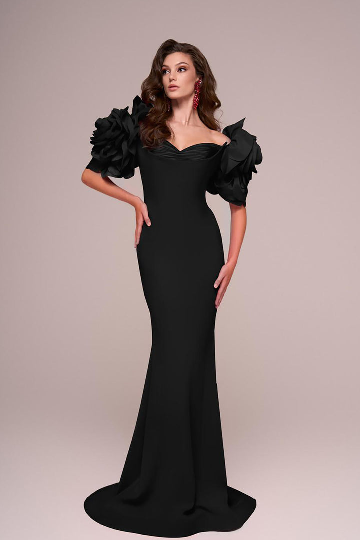 Off-The-Shoulder Column with Ruffled Sleeves