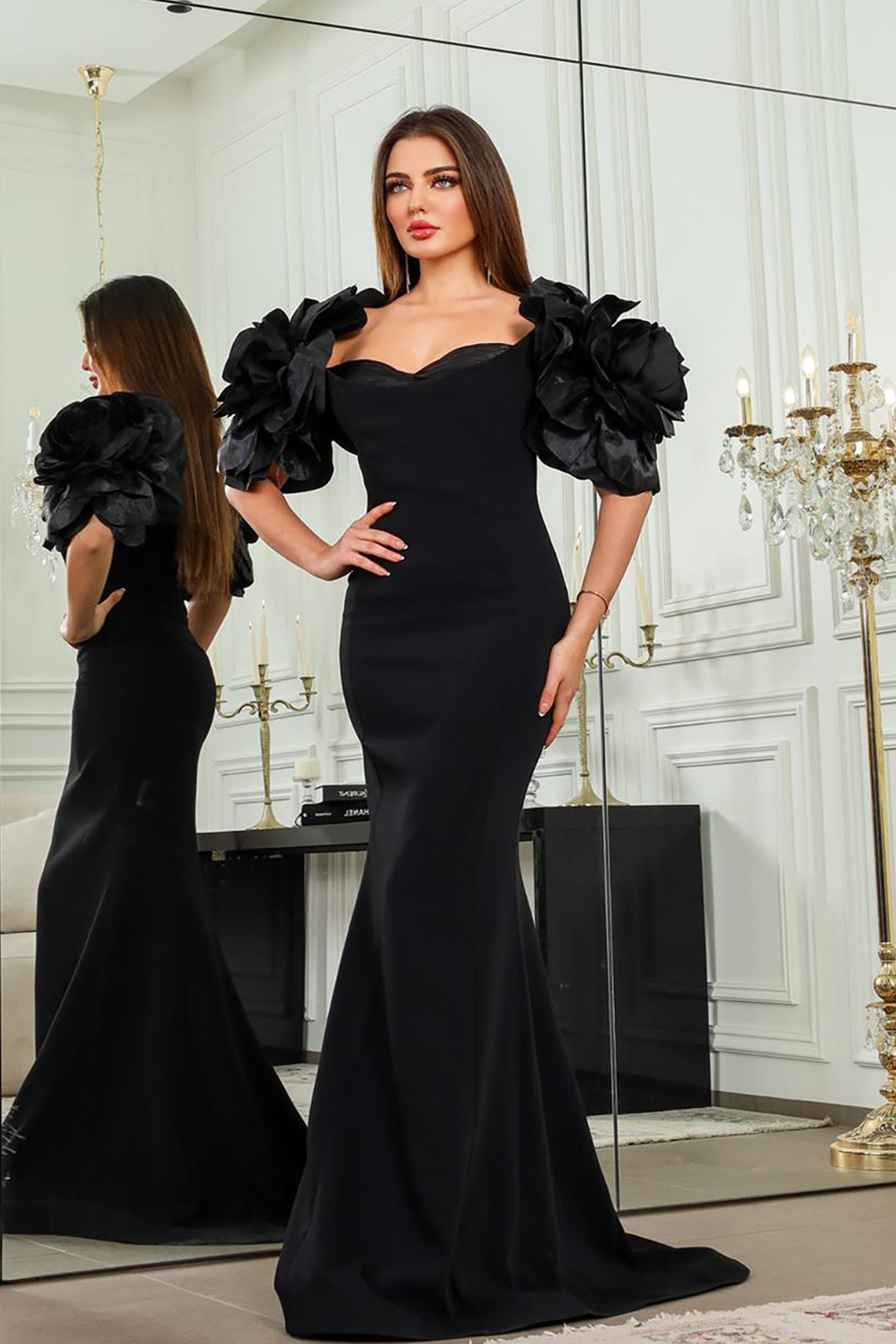 Off-The-Shoulder Column with Ruffled Sleeves