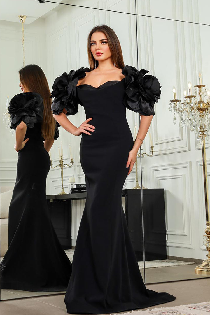 Off-The-Shoulder Column with Ruffled Sleeves