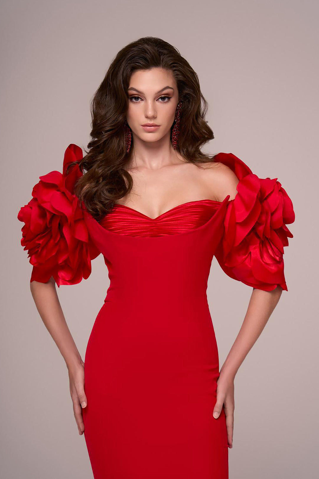 Off-The-Shoulder Column with Ruffled Sleeves