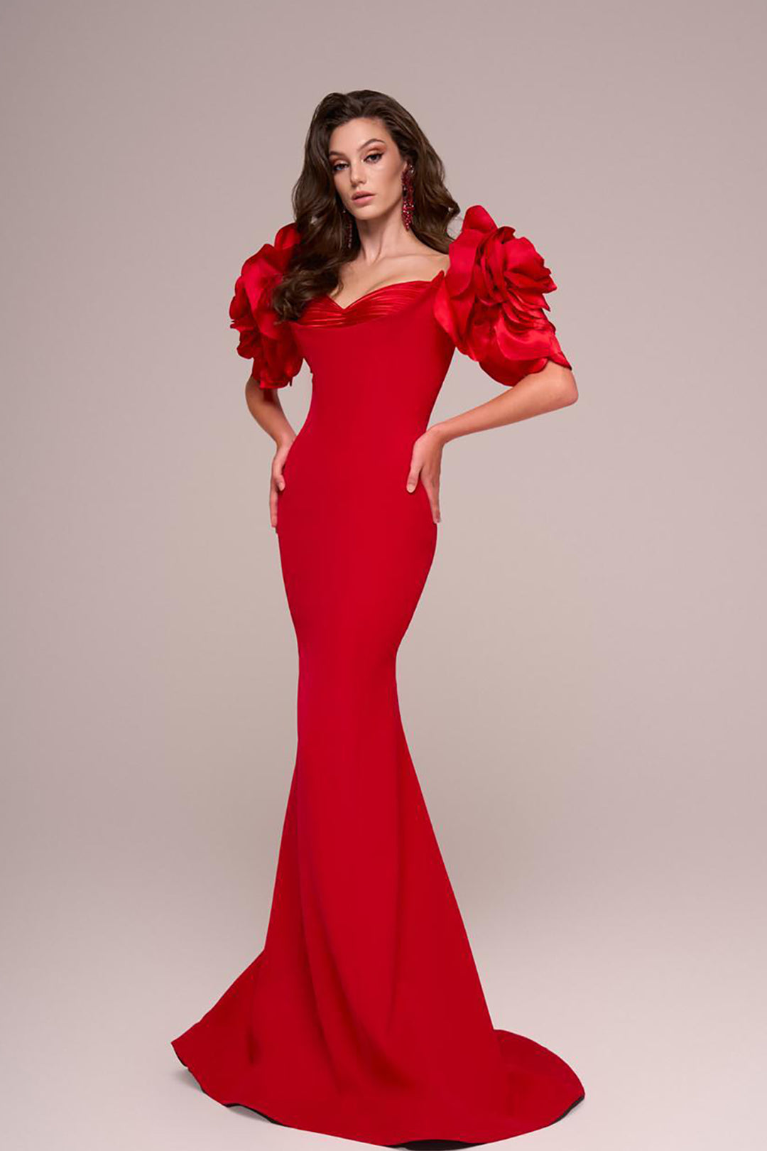 Off-The-Shoulder Column with Ruffled Sleeves