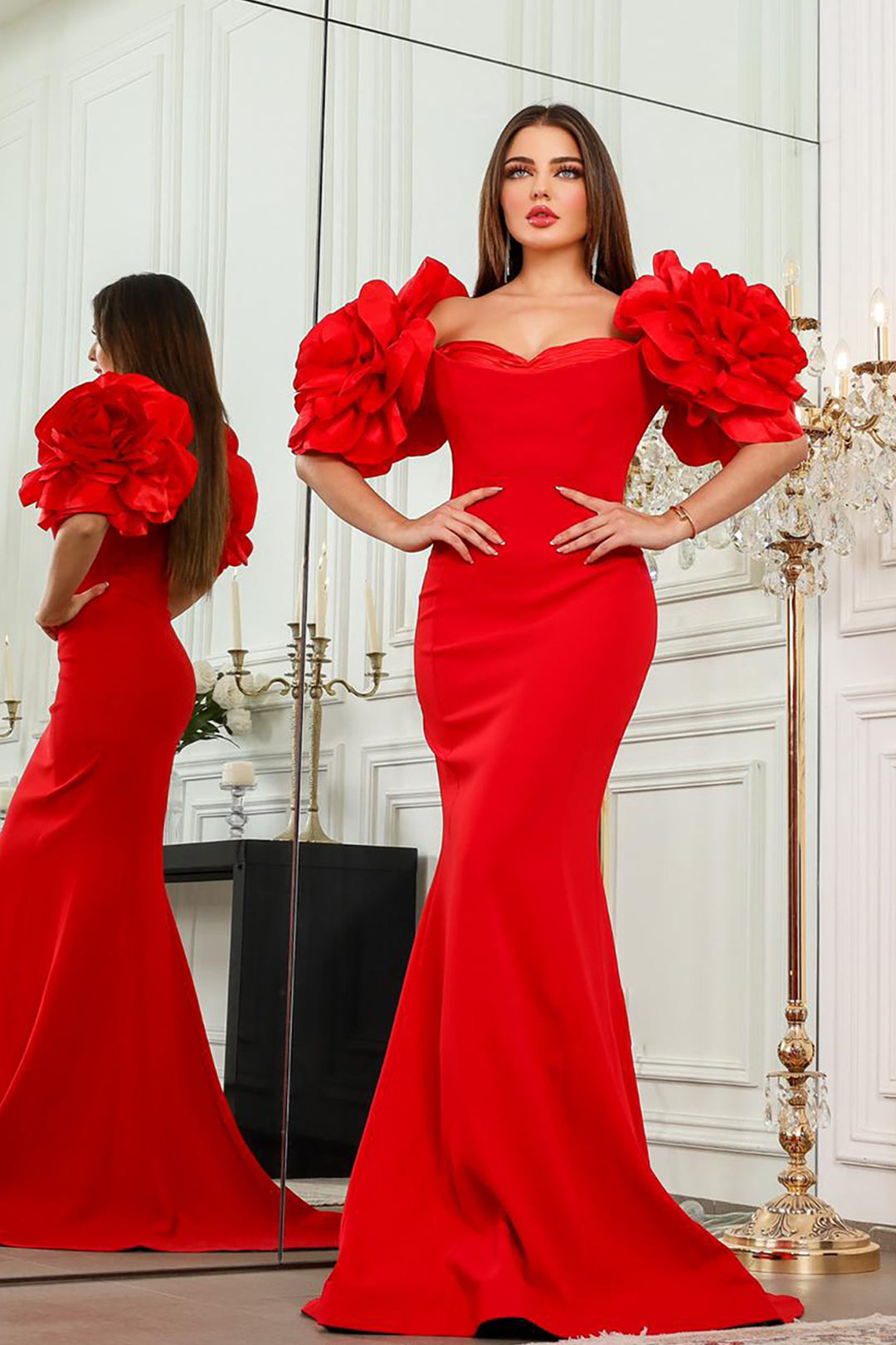 Off-The-Shoulder Column with Ruffled Sleeves