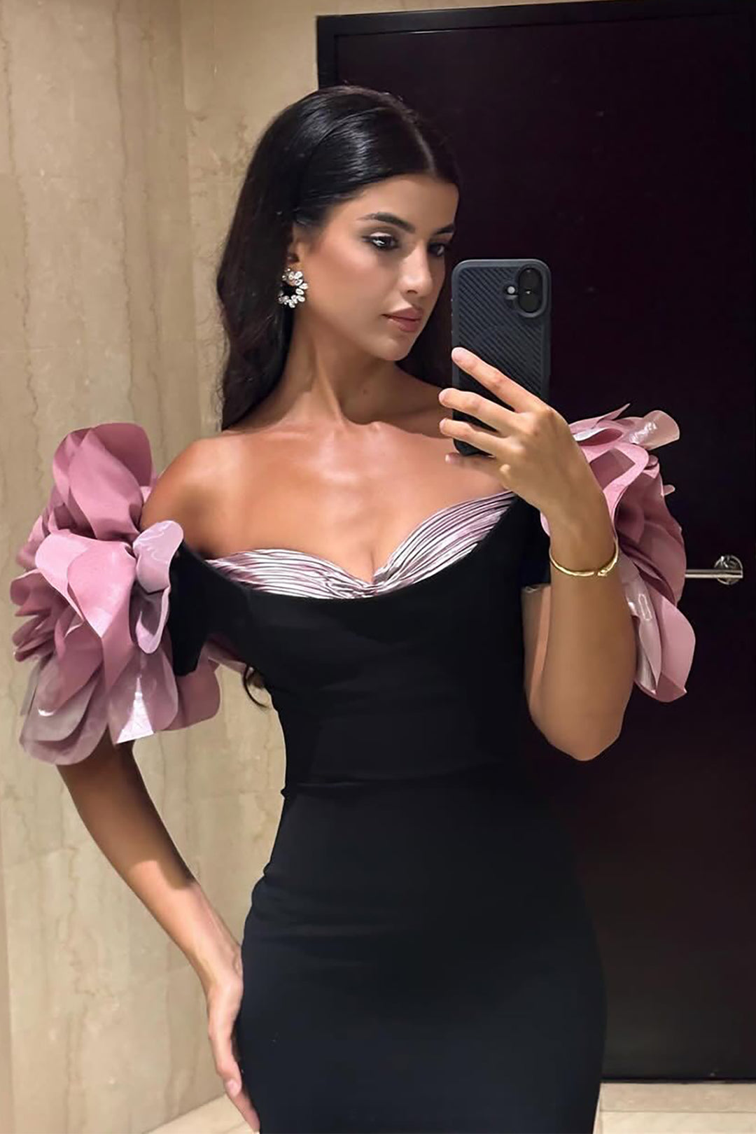 Off-The-Shoulder Column with Ruffled Sleeves