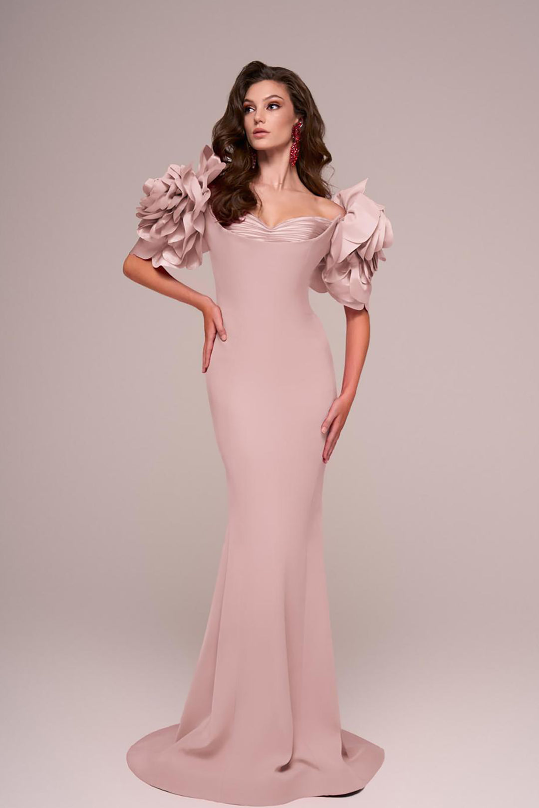 Off-The-Shoulder Column with Ruffled Sleeves