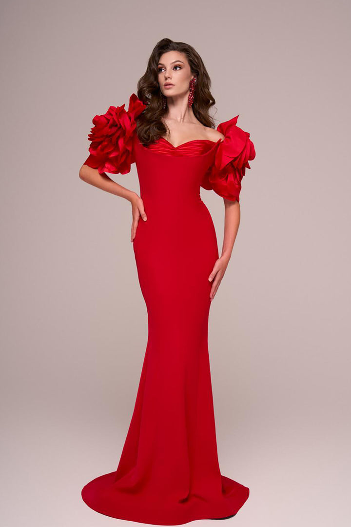 Off-The-Shoulder Column with Ruffled Sleeves