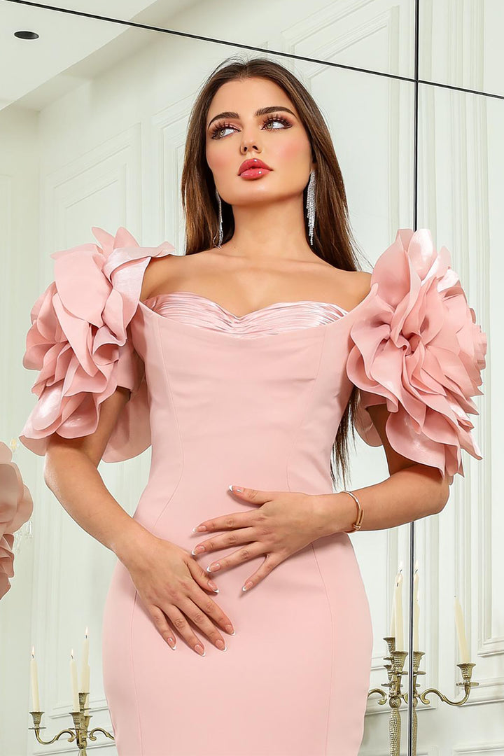 Off-The-Shoulder Column with Ruffled Sleeves