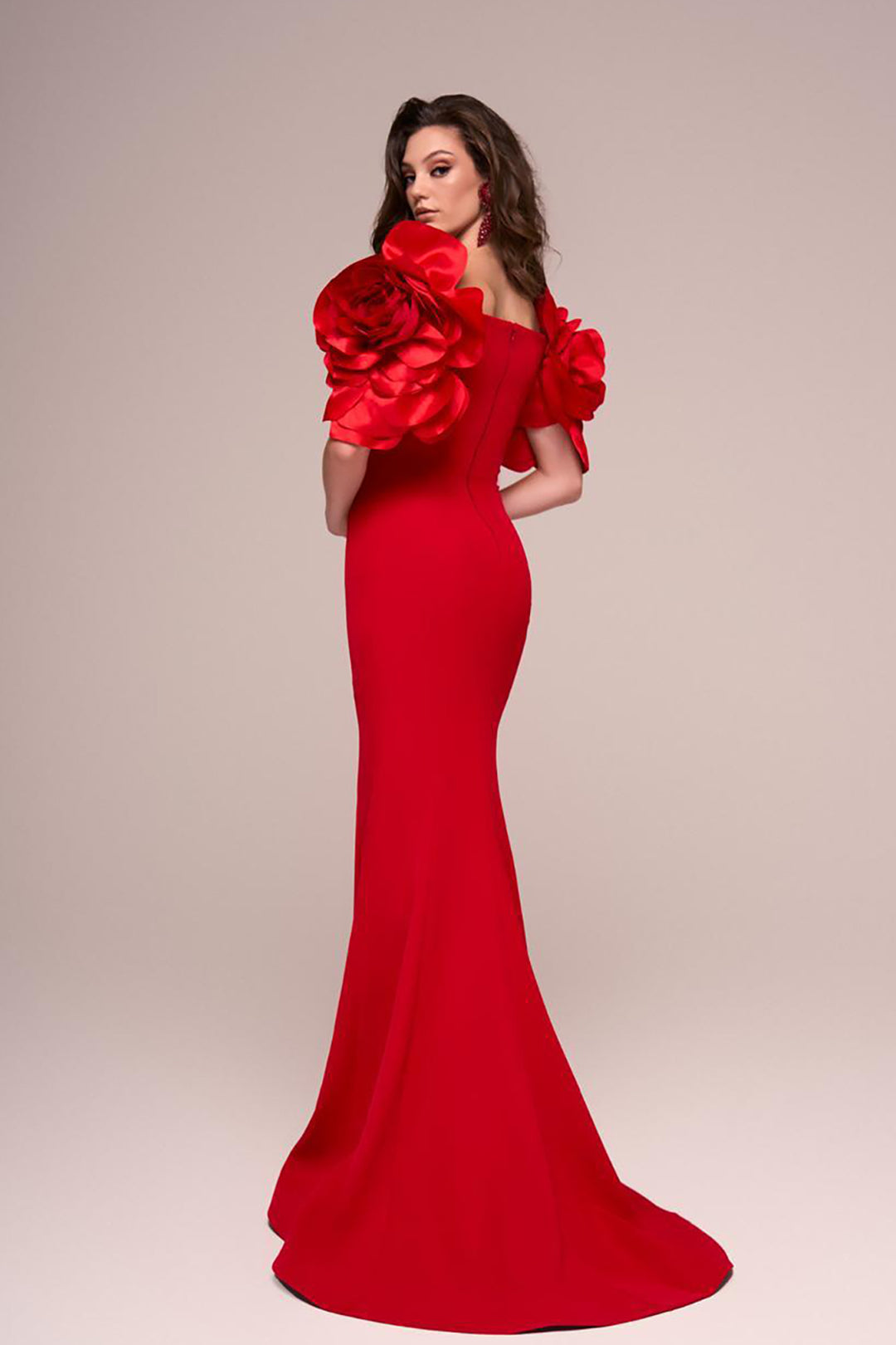 Off-The-Shoulder Column with Ruffled Sleeves