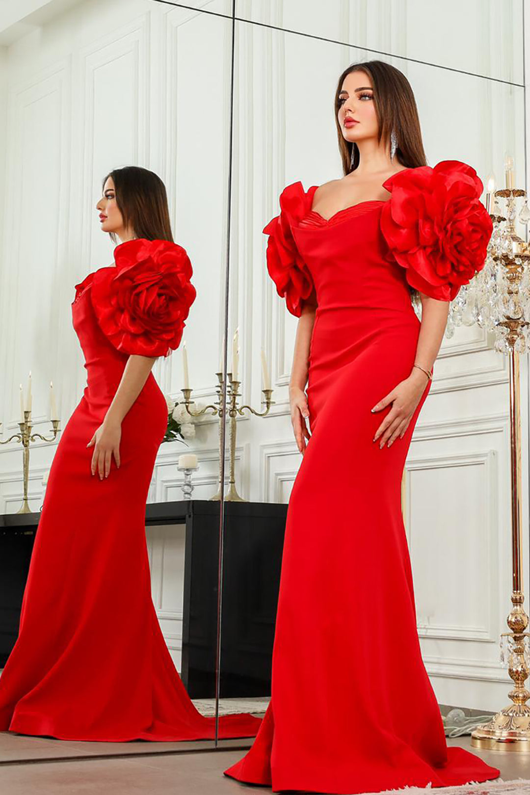 Off-The-Shoulder Column with Ruffled Sleeves