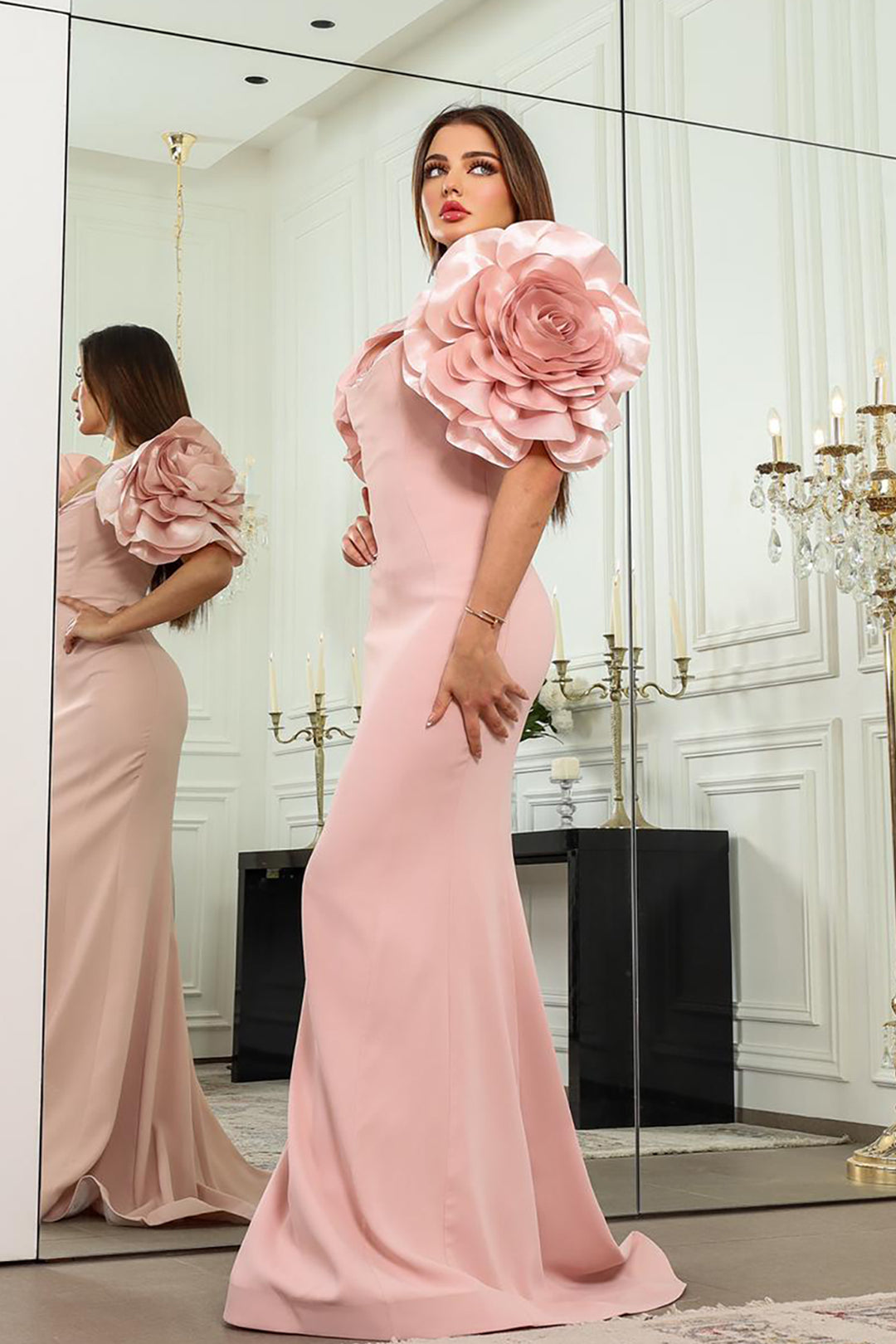 Off-The-Shoulder Column with Ruffled Sleeves