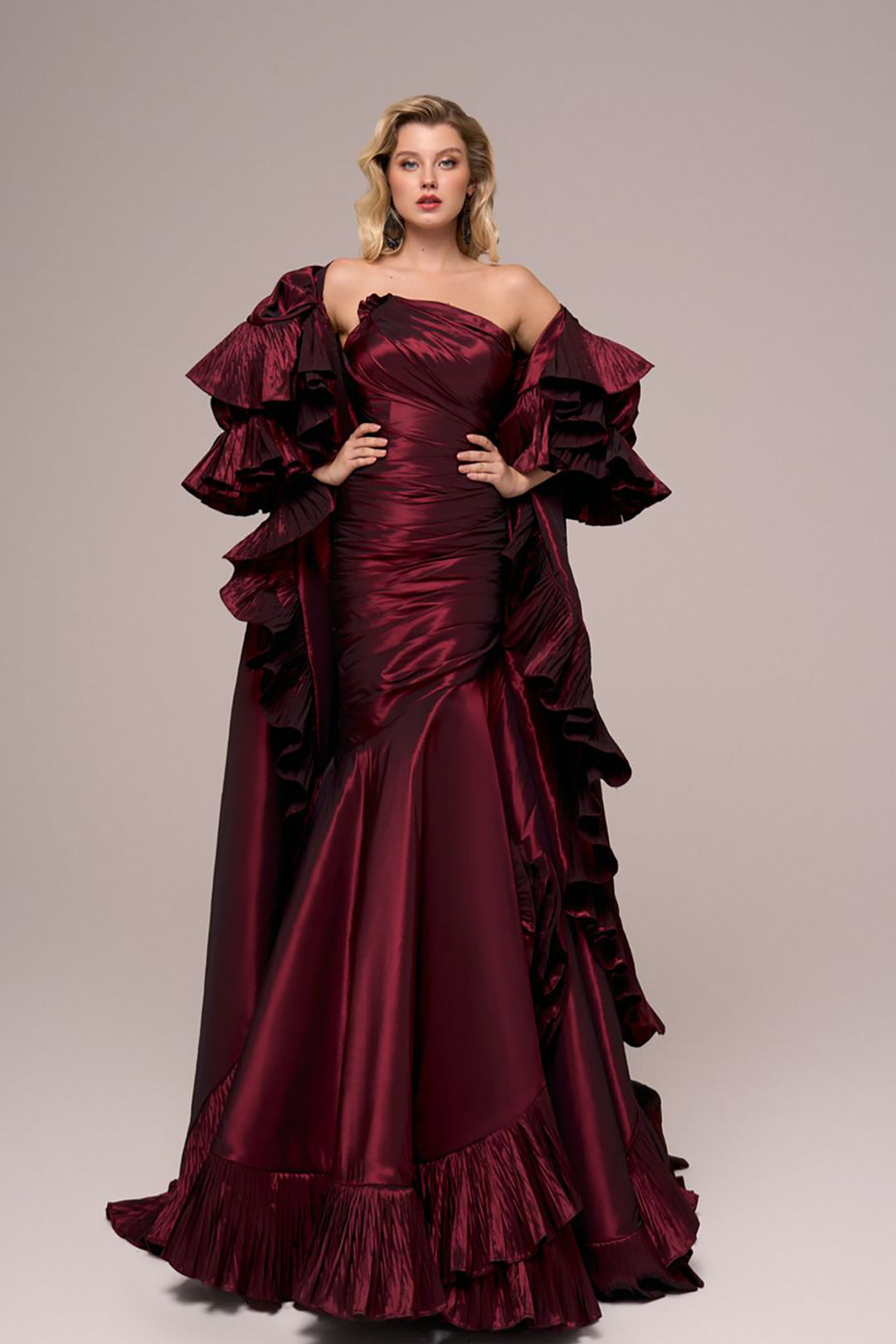 Mermaid Dress with Off-The-Shoulder Cape