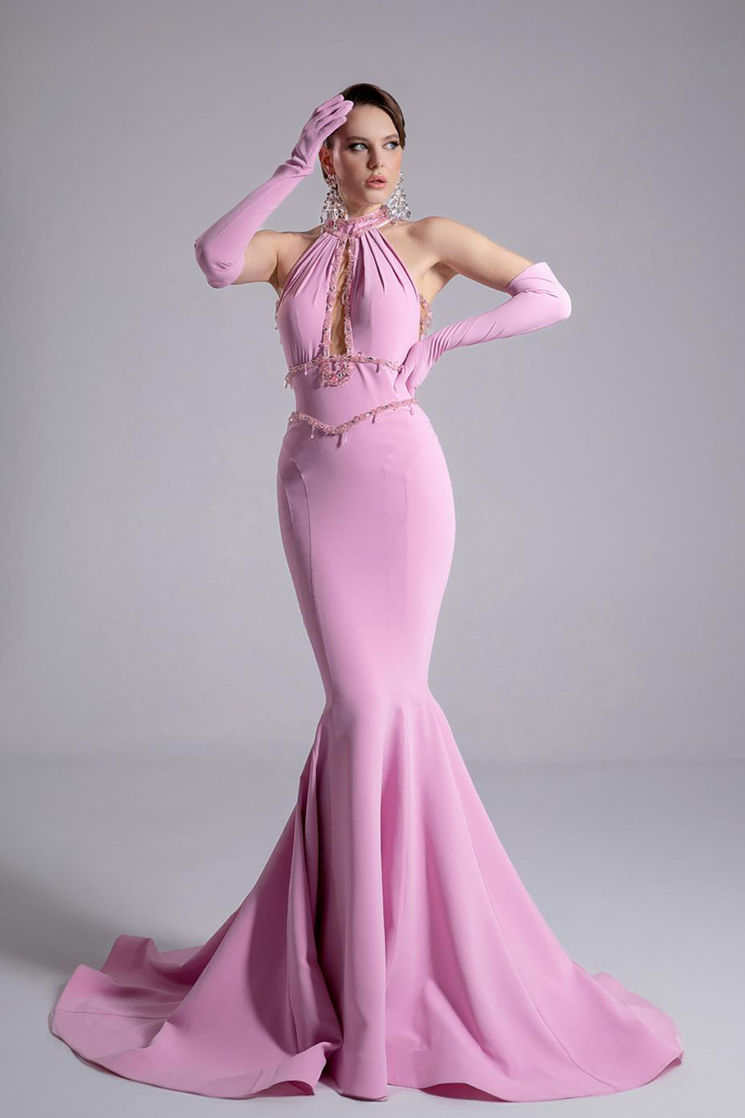 Mermaid Dress with Feather-Cape Sleeves