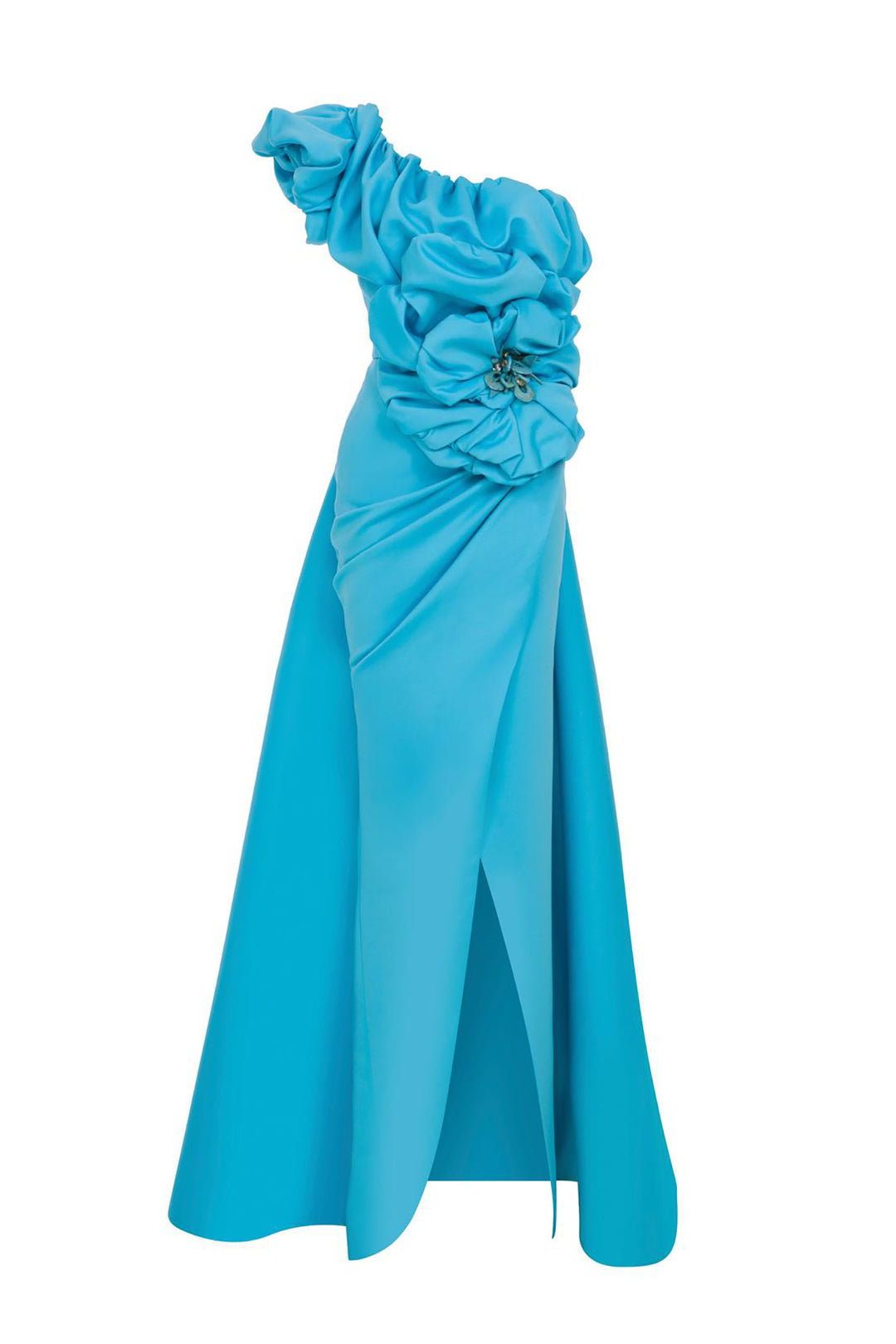 One-Shoulder Dress with Ruffle Petals