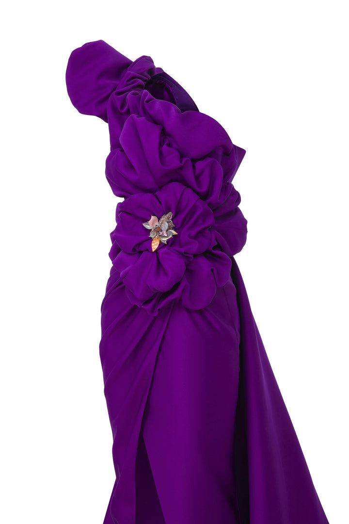 One-Shoulder Dress with Ruffle Petals