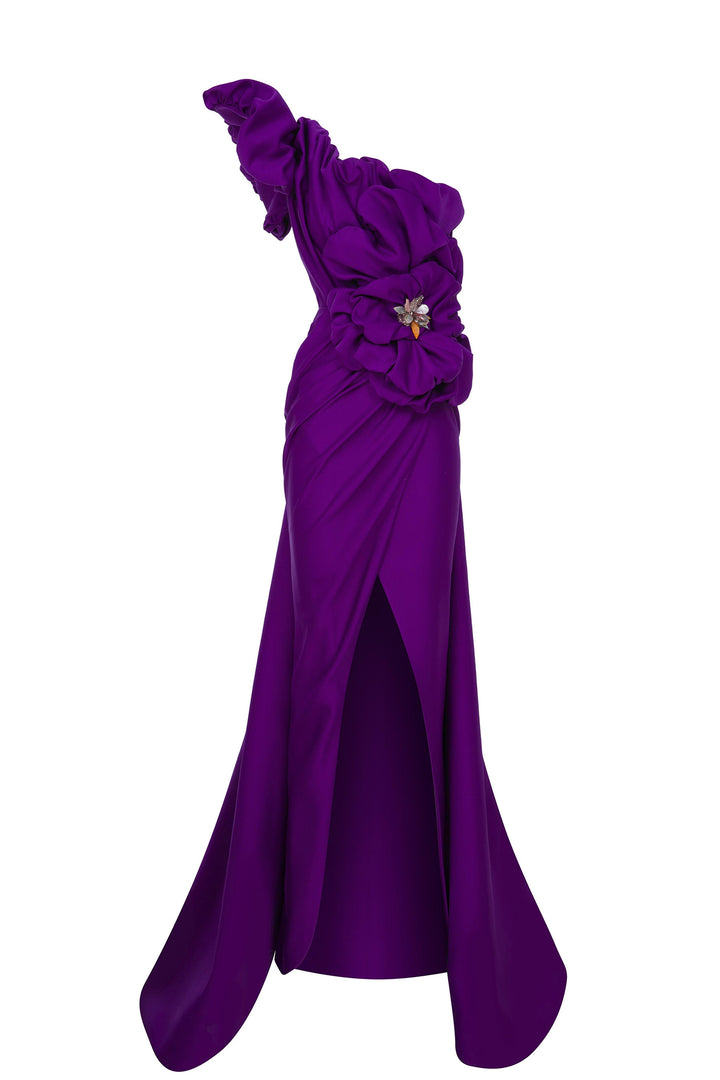 One-Shoulder Dress with Ruffle Petals