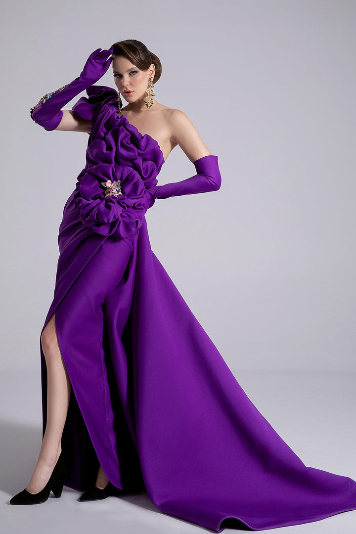 One-Shoulder Dress with Ruffle Petals