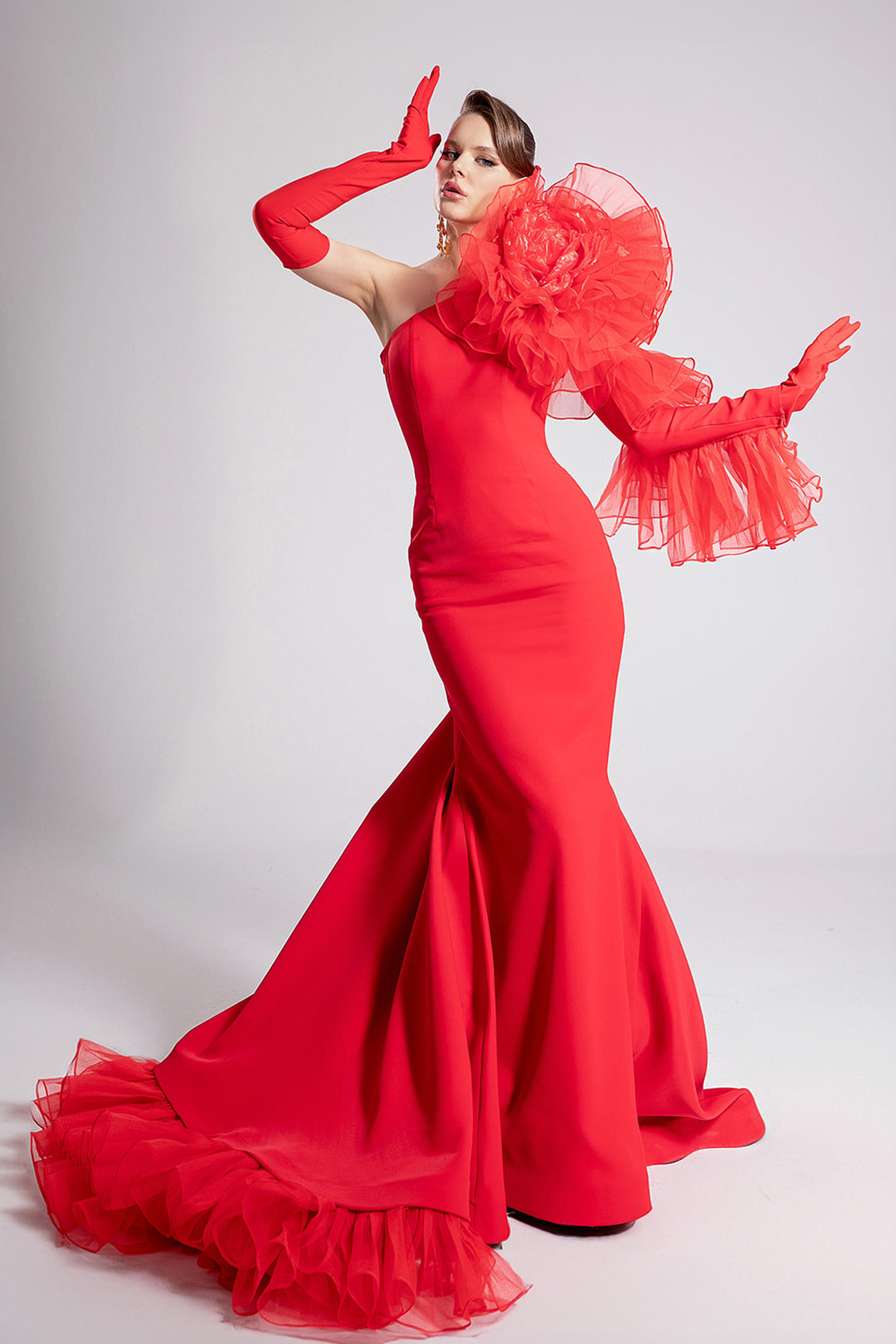 Mermaid Dress with Off-The-Shoulder Ruffle