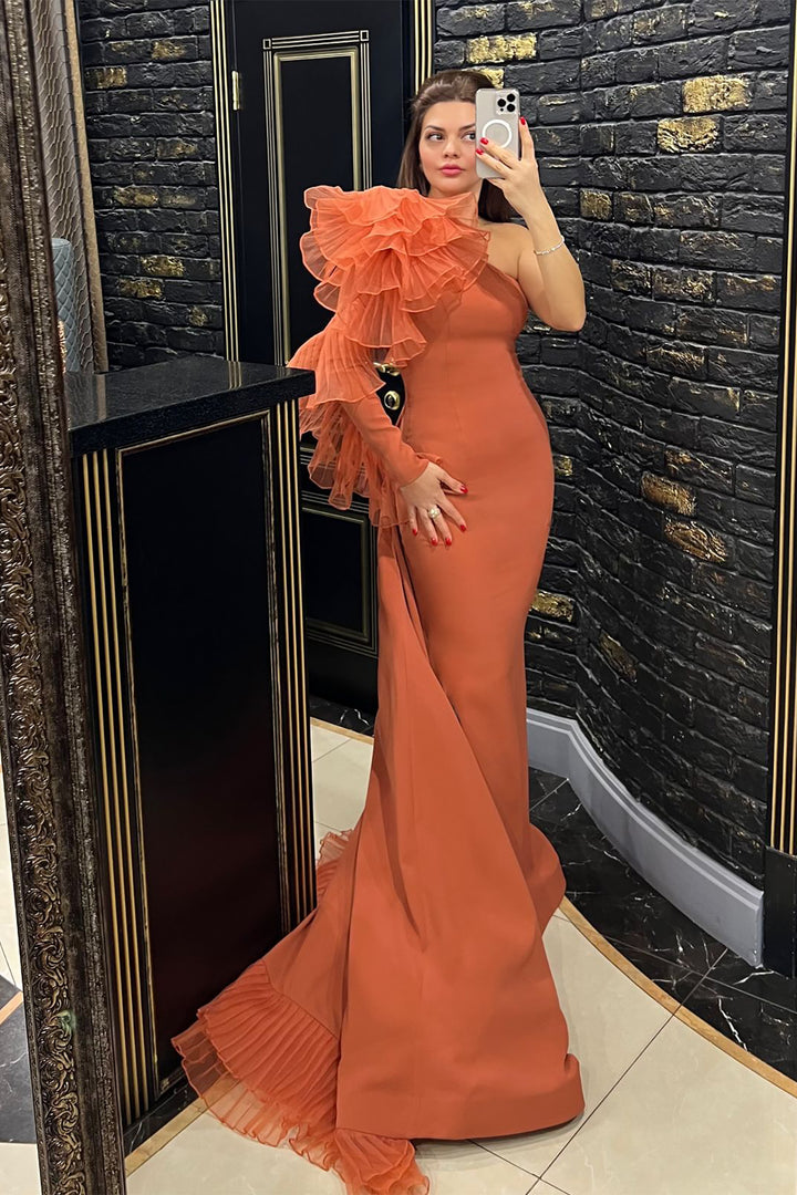 Mermaid Dress with Off-The-Shoulder Ruffle