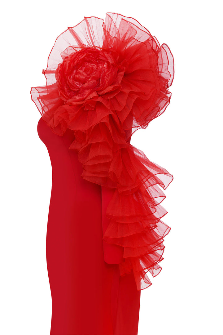 Mermaid Dress with Off-The-Shoulder Ruffle