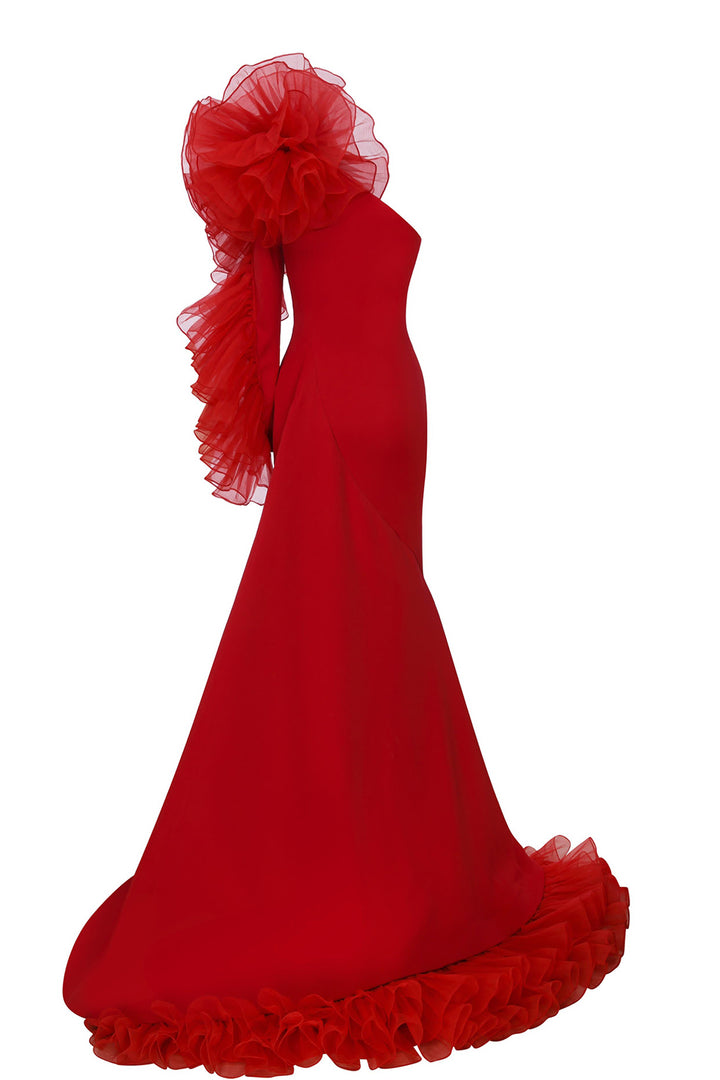 Mermaid Dress with Off-The-Shoulder Ruffle