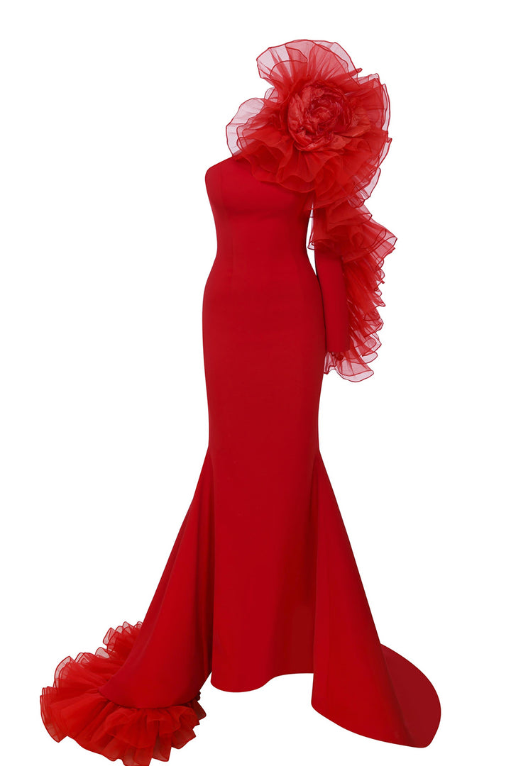 Mermaid Dress with Off-The-Shoulder Ruffle