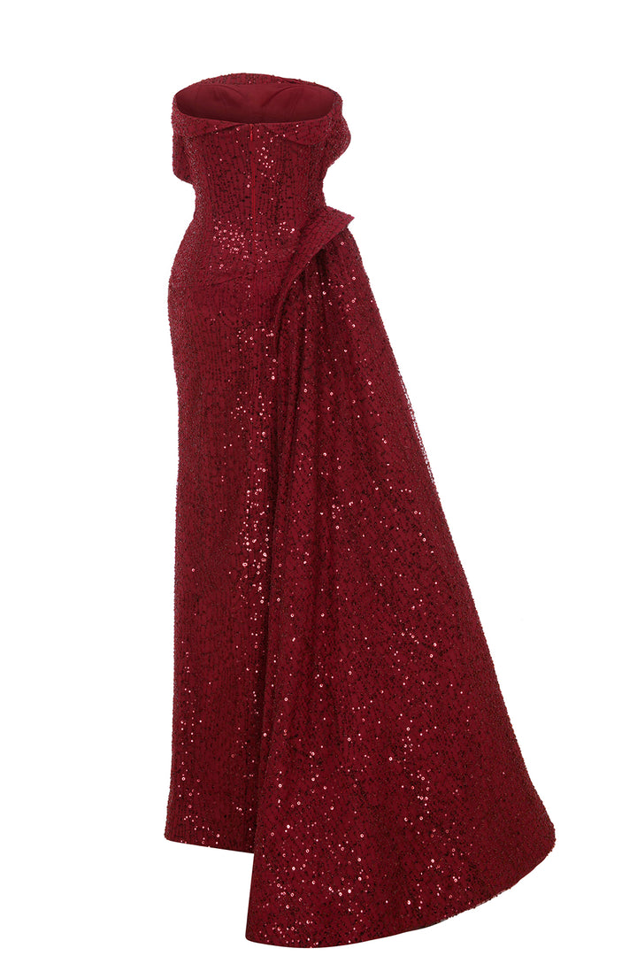 Mermaid Dress with Strapless Bodice and Cape Sleeve