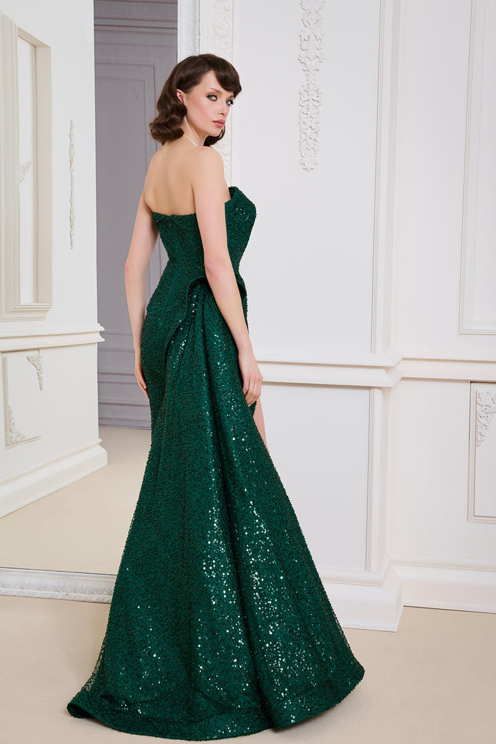 Mermaid Dress with Strapless Bodice and Cape Sleeve