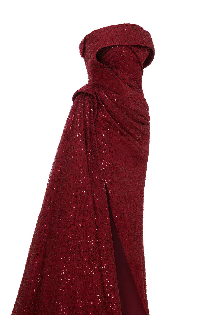 Mermaid Dress with Strapless Bodice and Cape Sleeve