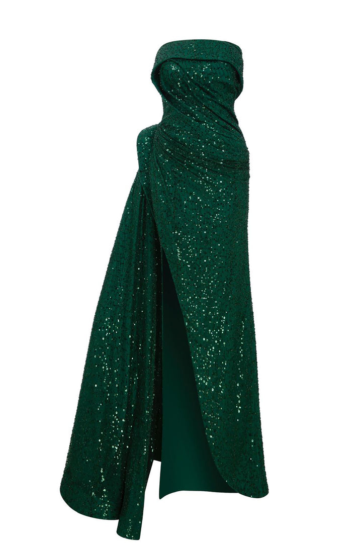 Mermaid Dress with Strapless Bodice and Cape Sleeve