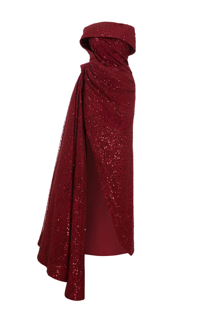 Mermaid Dress with Strapless Bodice and Cape Sleeve