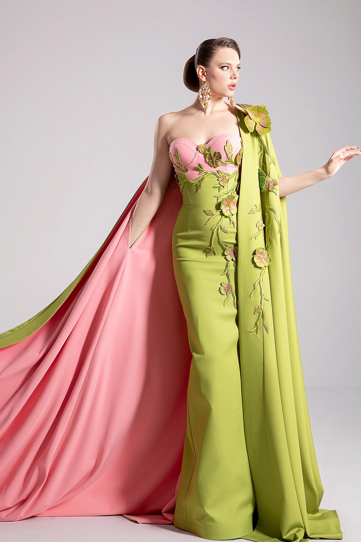 Mermaid Dress with Off-The-Shoulder and Cape