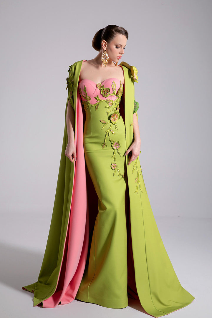 Mermaid Dress with Off-The-Shoulder and Cape