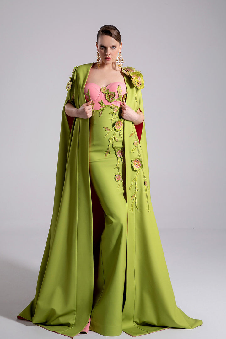 Mermaid Dress with Off-The-Shoulder and Cape