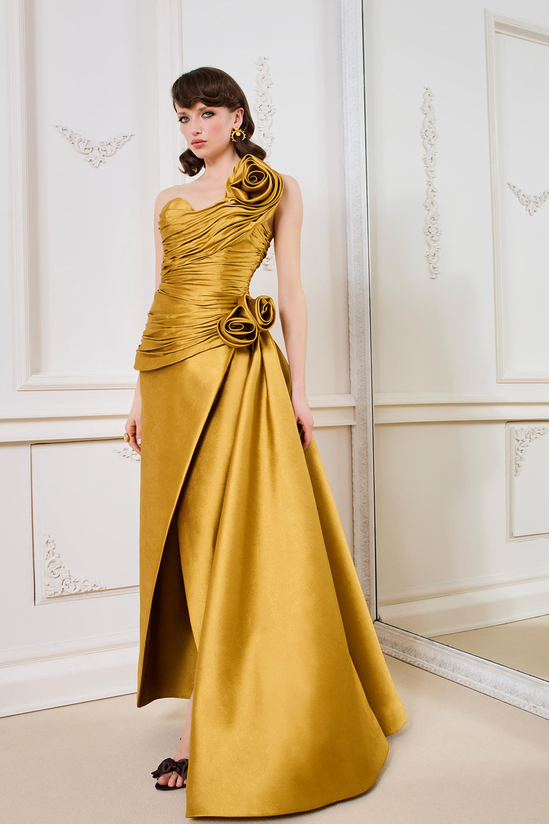 fouad sarkis gold dress Mermaid Dress with Off-The-Shoulder Neckline Gold / FR 46