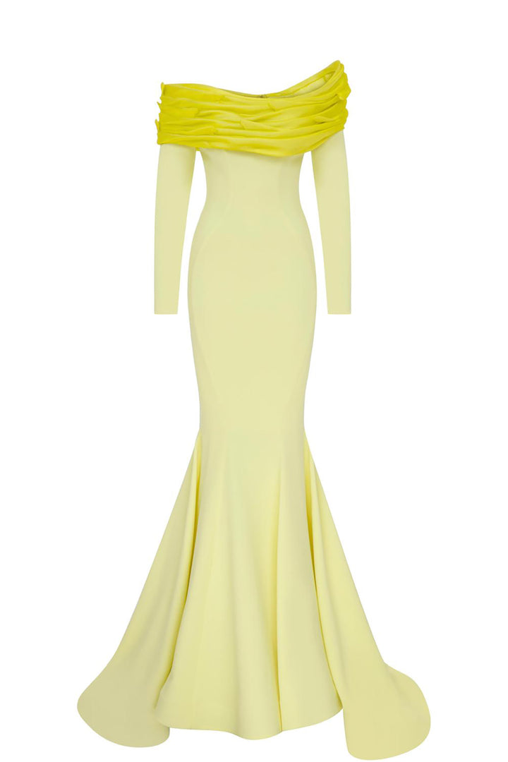 Crepe Mermaid Dress with Off-The-Shoulder