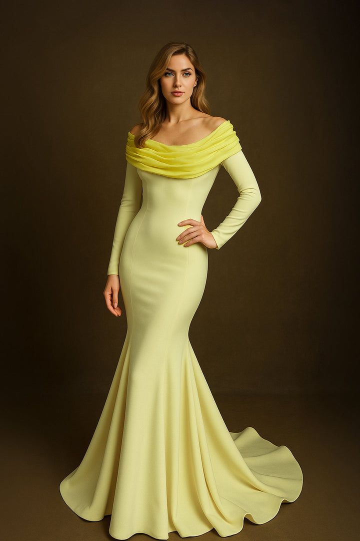 Crepe Mermaid Dress with Off-The-Shoulder