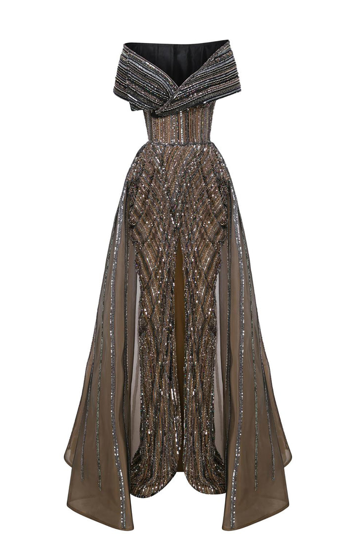 Mermaid Satin Dress Off-The-Shoulder Bodice