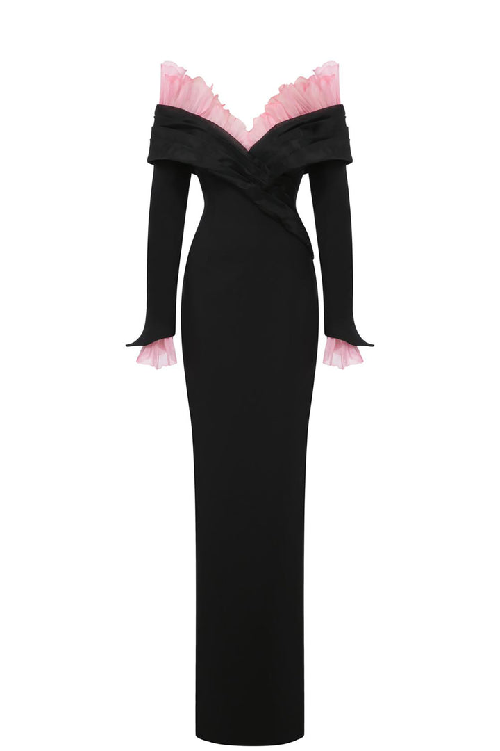 One-Shoulder Crepe Dress with Edges