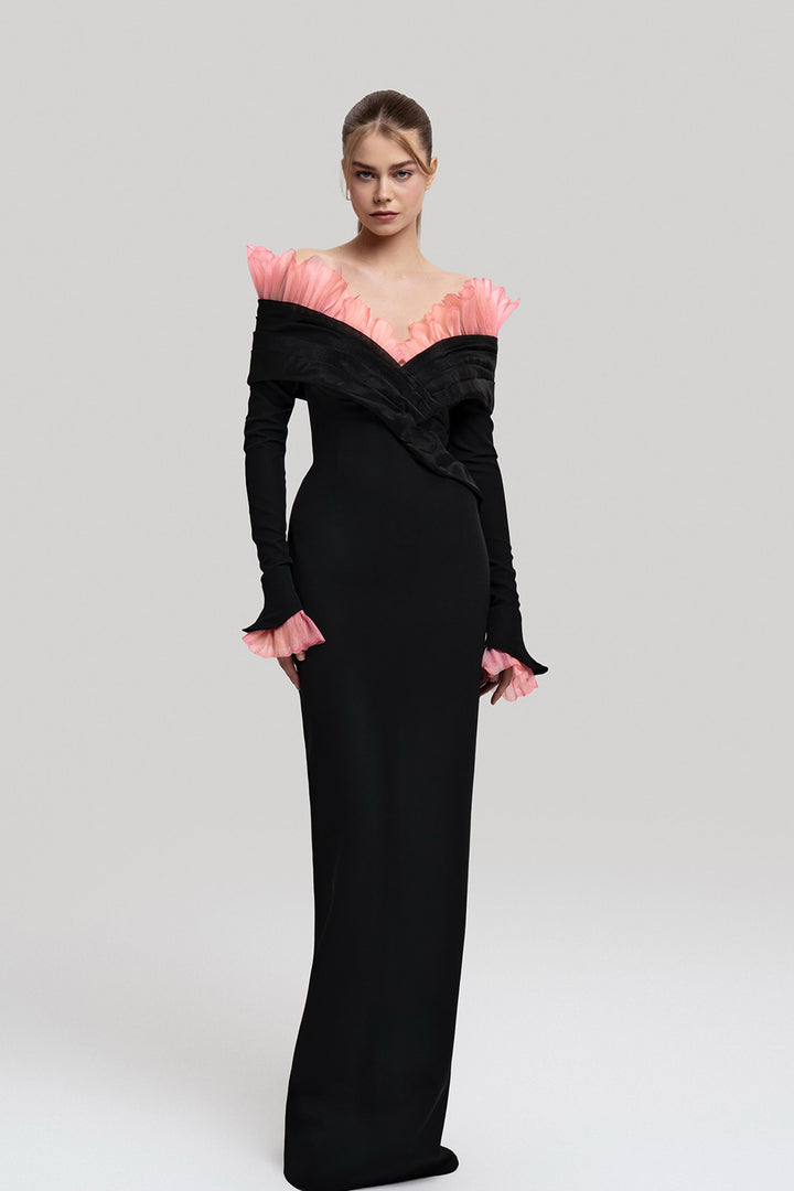 One-Shoulder Crepe Dress with Edges