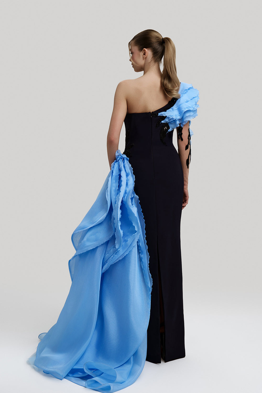 One-Shoulder Column Dress Navy With Baby Blue / FR 36 One-Shoulder Column Dress Navy With Baby Blue / FR 36