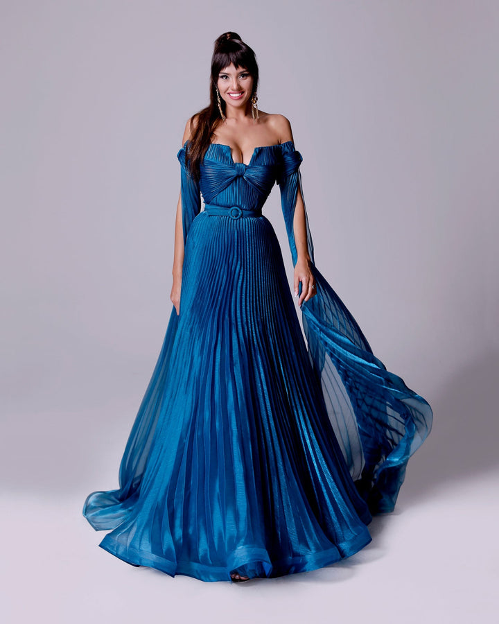 Off-The-Shoulder Organza Plissé Dress