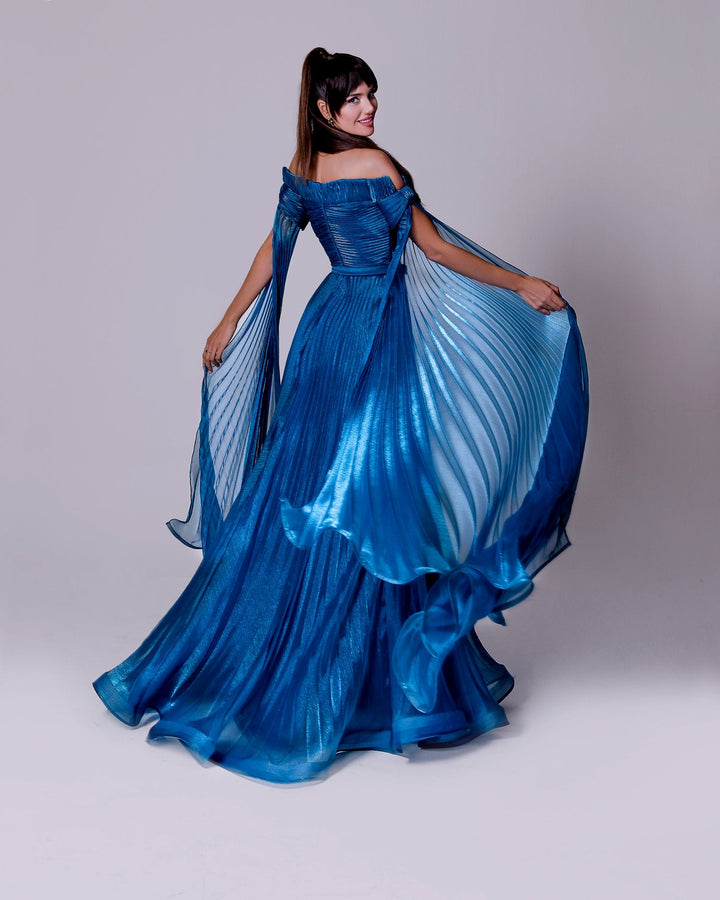 Off-The-Shoulder Organza Plissé Dress