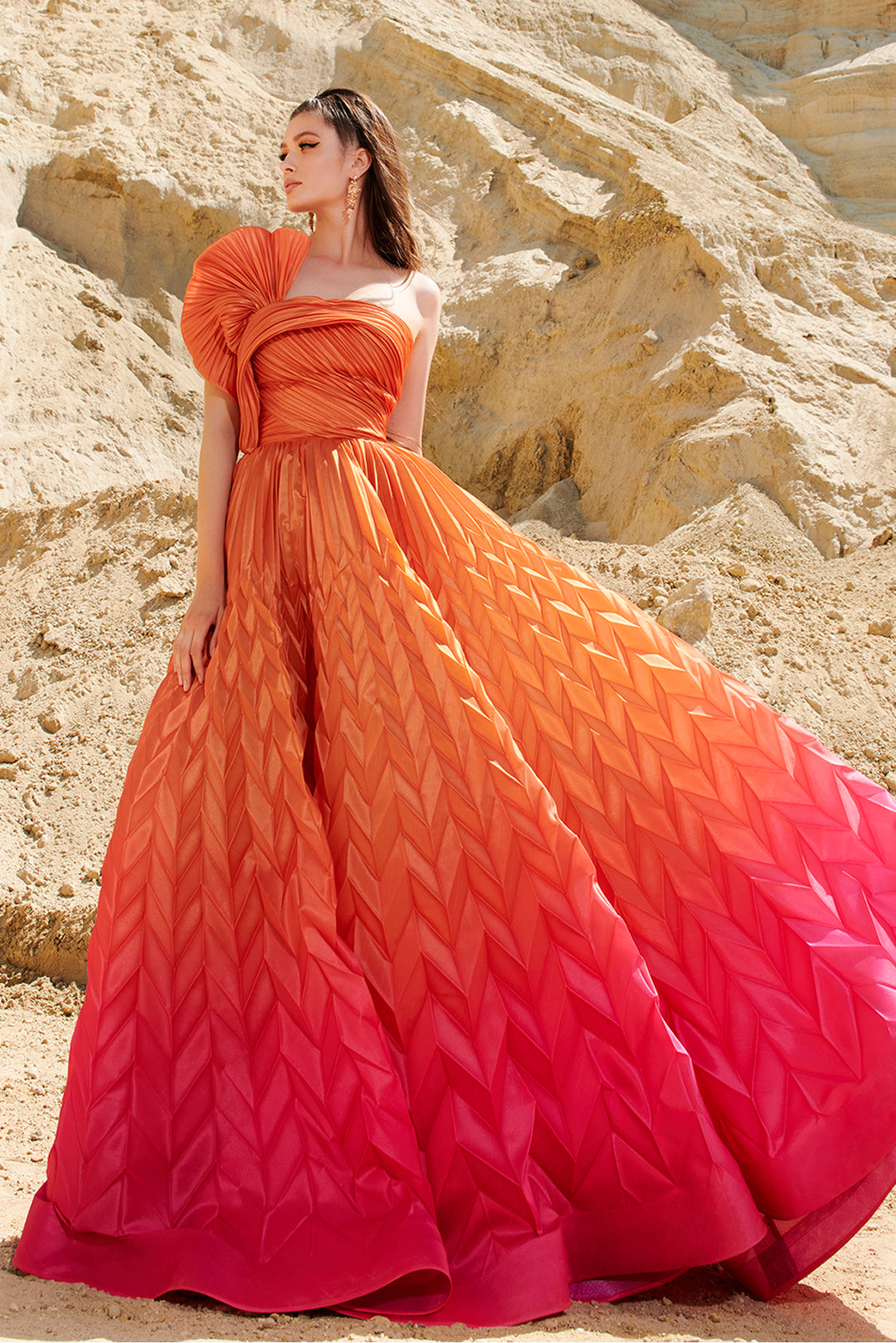 Off-The-Shoulder A-Line Dress with Fitted Bodice Yellow Purple / FR 52 Off-The-Shoulder A-Line Dress with Fitted Bodice Yellow Purple / FR 52