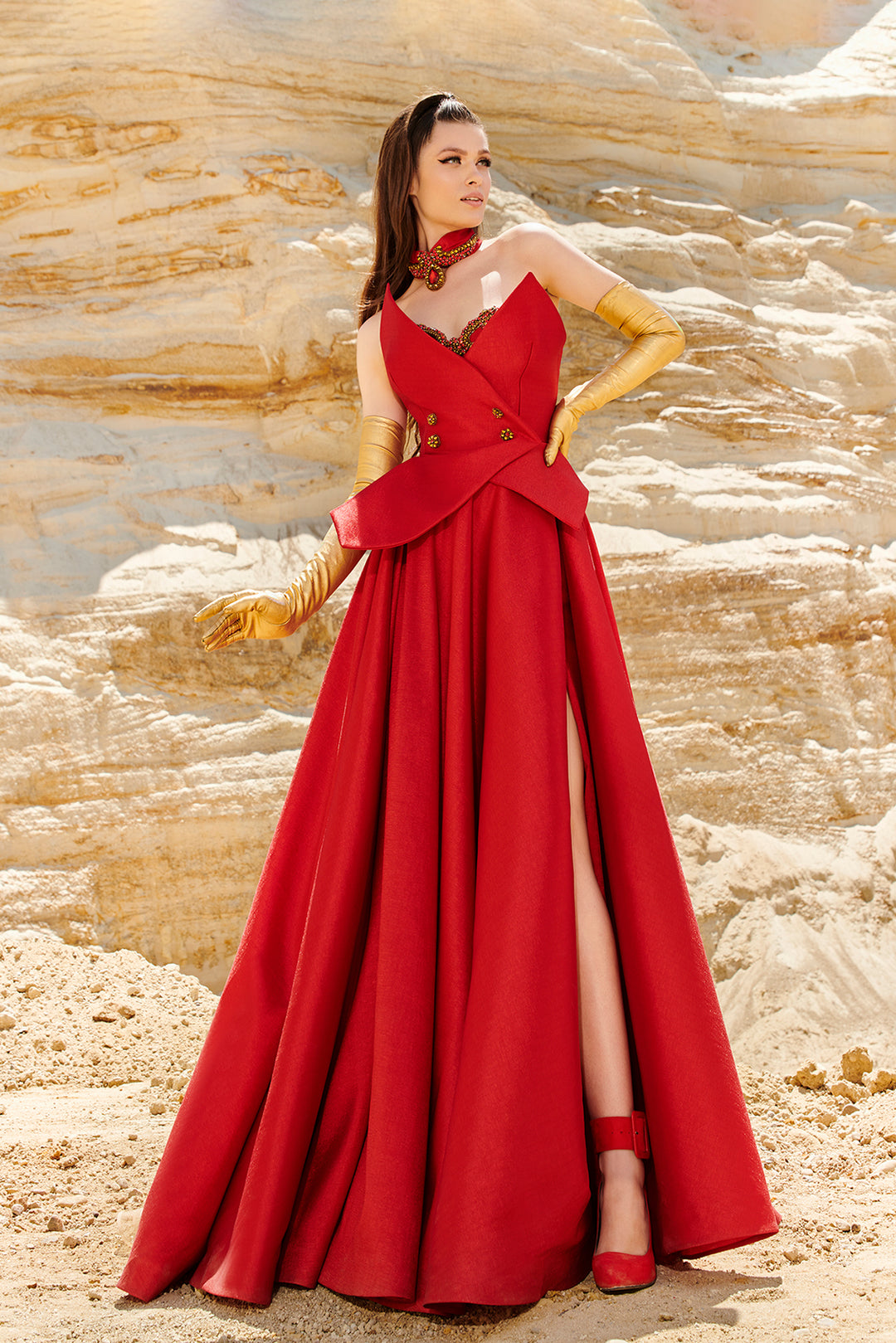 Strapless A-Line Dress with Cinched Waist Light Blue / FR 48 Strapless A-Line Dress with Cinched Waist Light Blue / FR 48