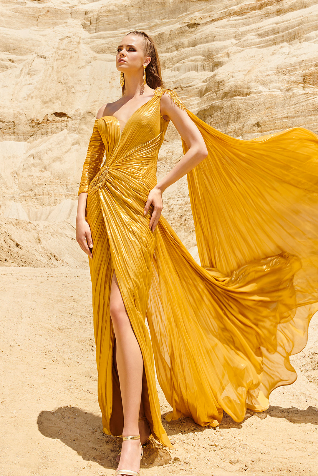 structured satin dress Structured satin maxi dress with detachable butterfly train Color: Black RASARIO Online Boutique 36 (FR) / Black