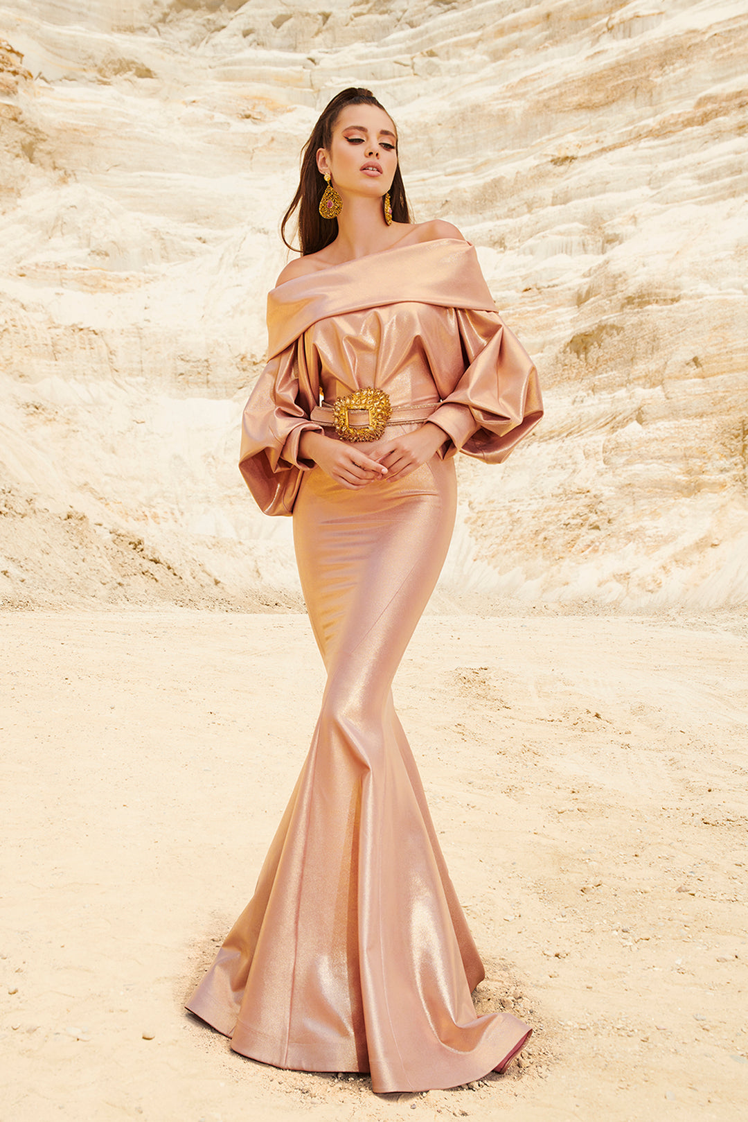 Mermaid Satin with Cape and Off-The-Shoulder